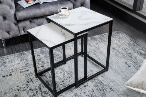 Zestaw stolików bocznych Elegance 2 er set 40 cm biały marmur Zestaw stolików bocznych Elegance 2 er set 40 cm biały marmur